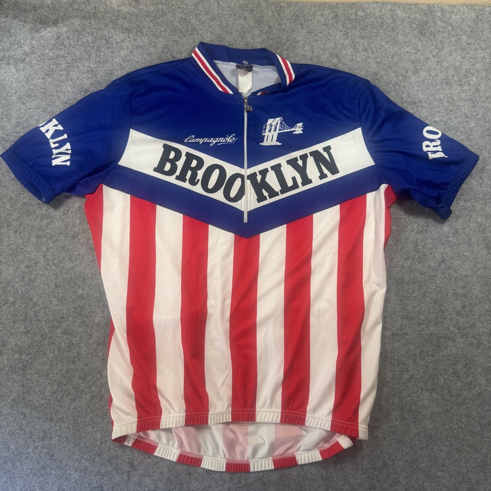 Giordana Brooklyn Cycling Jersey Large Red White Blue Campagnolo Made in Italy